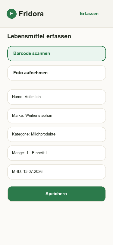 Lebensmittel erfassen